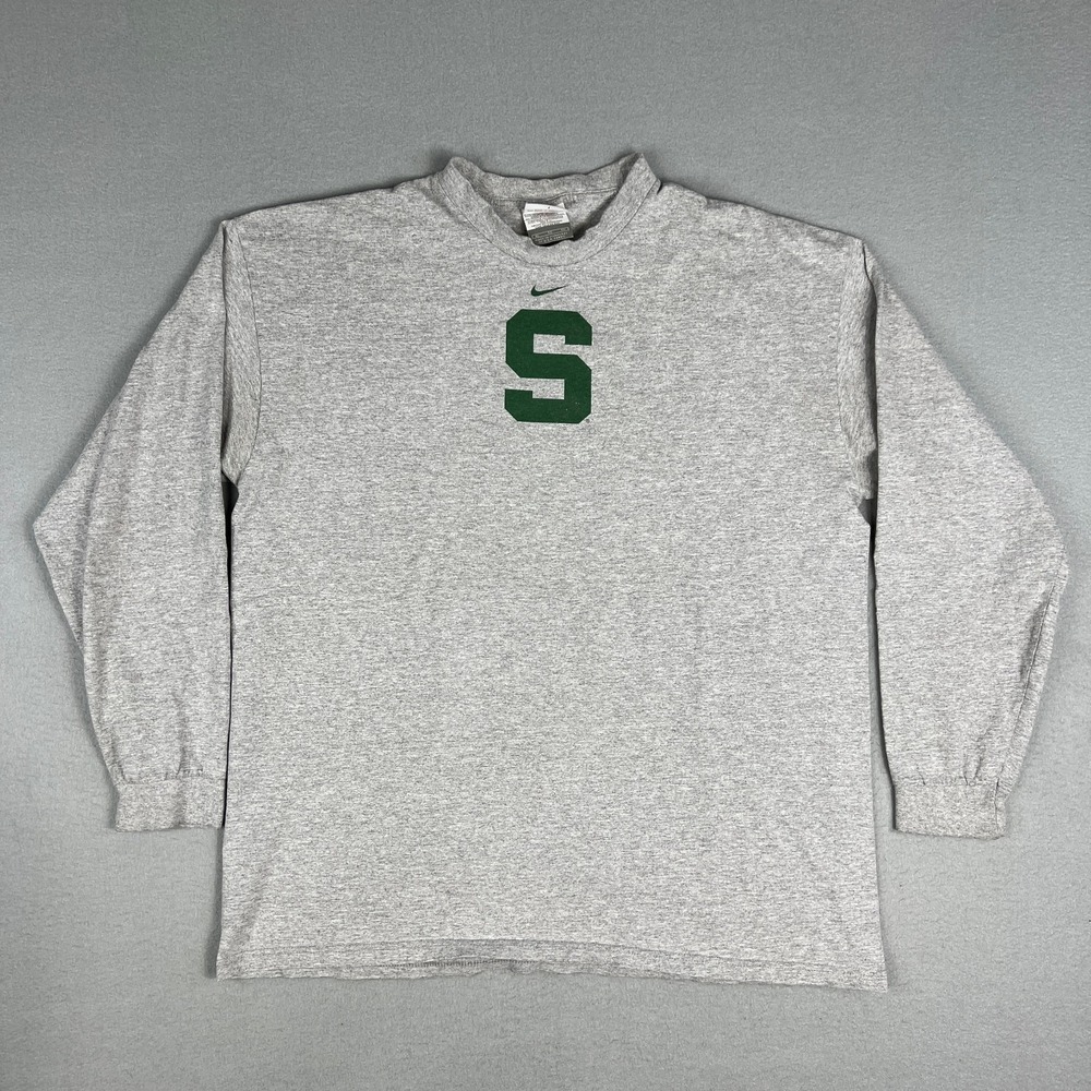 VTG Nike Team Michigan State Shirt Mens XL Long Sleeve Center Check‎ Gray Y2K